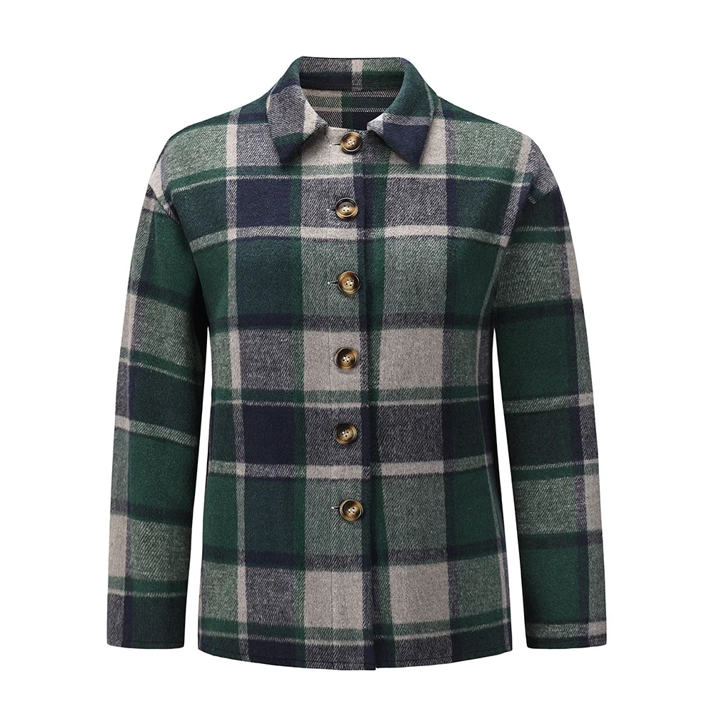 Title 2, Lapel Single Breasted Checked Shirt Jacket for ...