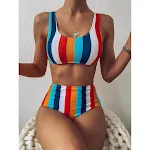 New Style Striped Sports Swimsuit European and American Sexy High Waist Halter Swimsuit Women. Get ready for summer fun — photo 5