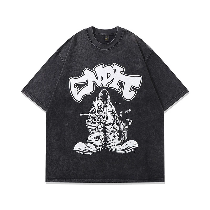 American Hip Hop Cartoon Vintage Print T-shirt Men Half Sleeve Comfortable Retro Style — photo 4