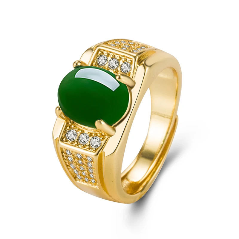 Title 2, Anel vintage com calcedônia verde oval Joia ele...
