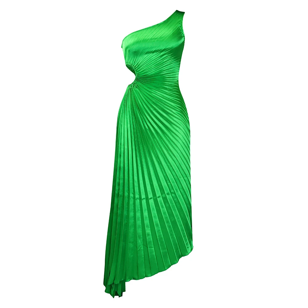 Women's Shoulder Diagonal Collar Pleated Hollow Irregular Dress Unique Design and Style Perfect for Special Events and P — photo 1