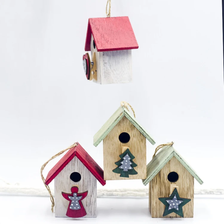 Christmas Wooden Painted Cabin Pendants Creative Small House Christmas Tree Ornaments Festive Holiday Decor — photo 7
