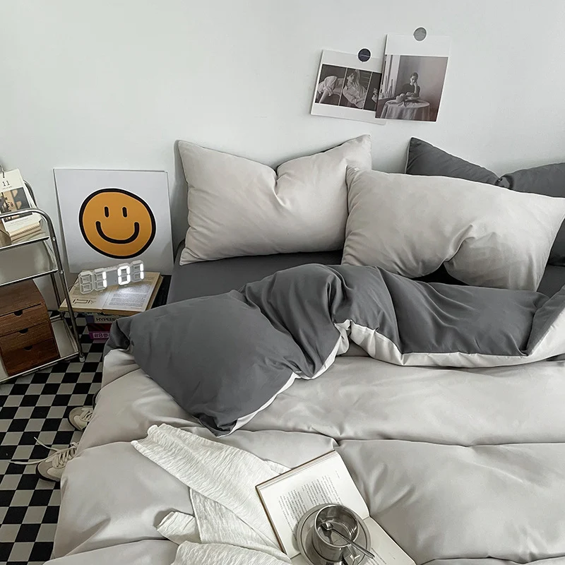 Conjunto de roupa de cama de algodão lavado com blocos de cores simples e versátil, macio e respirável, para noites de sono confortáveis. — foto 14