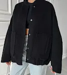 Loose casual European and American style women's coat with stand collar, large pockets, solid color, offering comfort an — photo 3