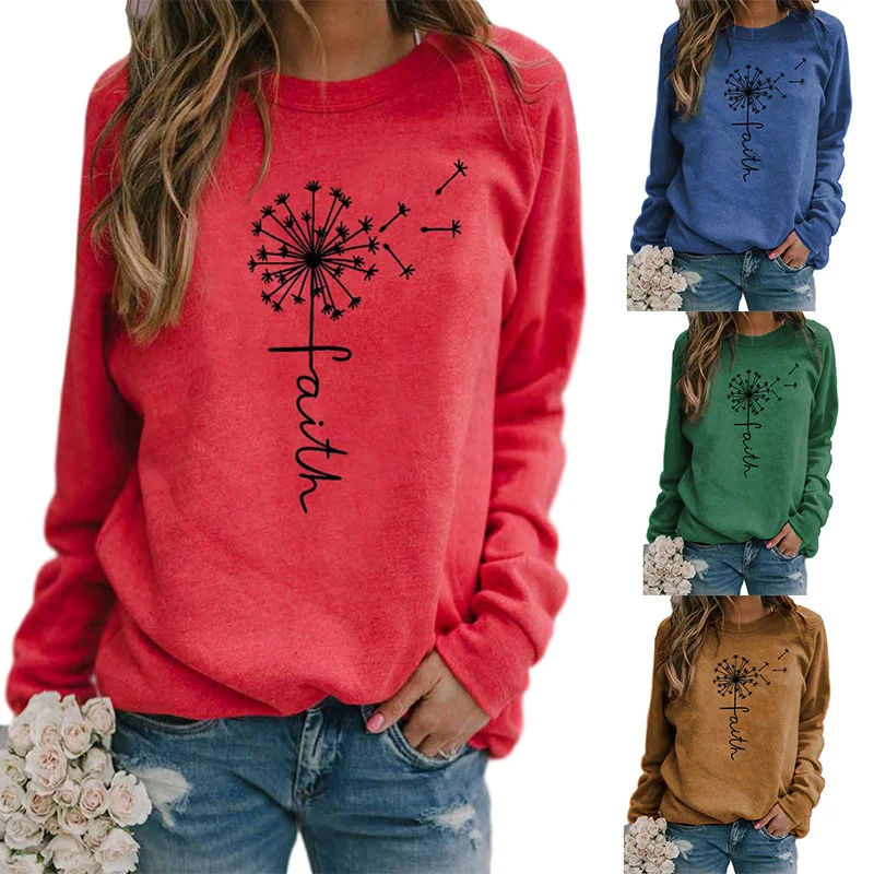 Title 1, Faith Letter Print Round Neck Long Sleeve T-Shi...