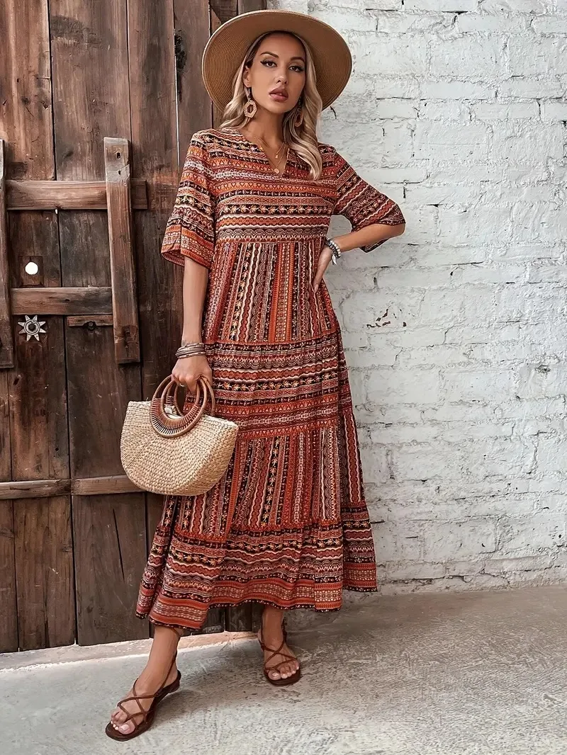 Title 3, Retro Loose Mixed Color Half Sleeve Dress