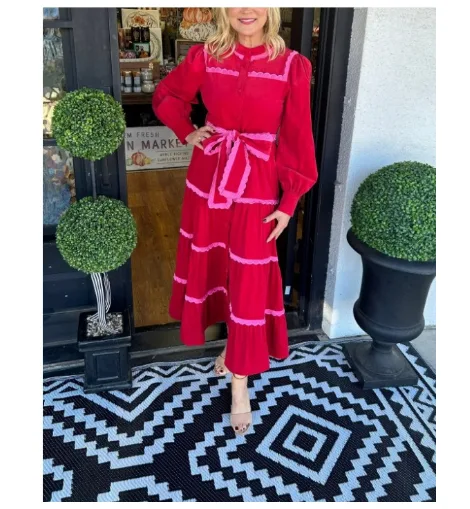 Title 6, Red lace stitching high collar long sleeve loos...