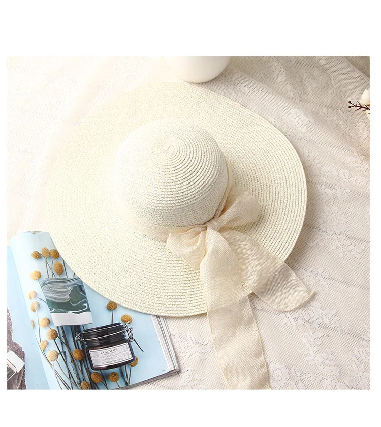 Title 2, Womens Ribbon Bow-Knot Wide Brim Beach Hat, of...