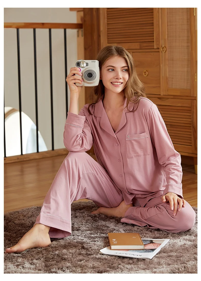 Couple's Long Sleeve Knitted Modal Cotton Pajamas. Experience ultimate comfort and relaxation with this soft and breatha — photo 2