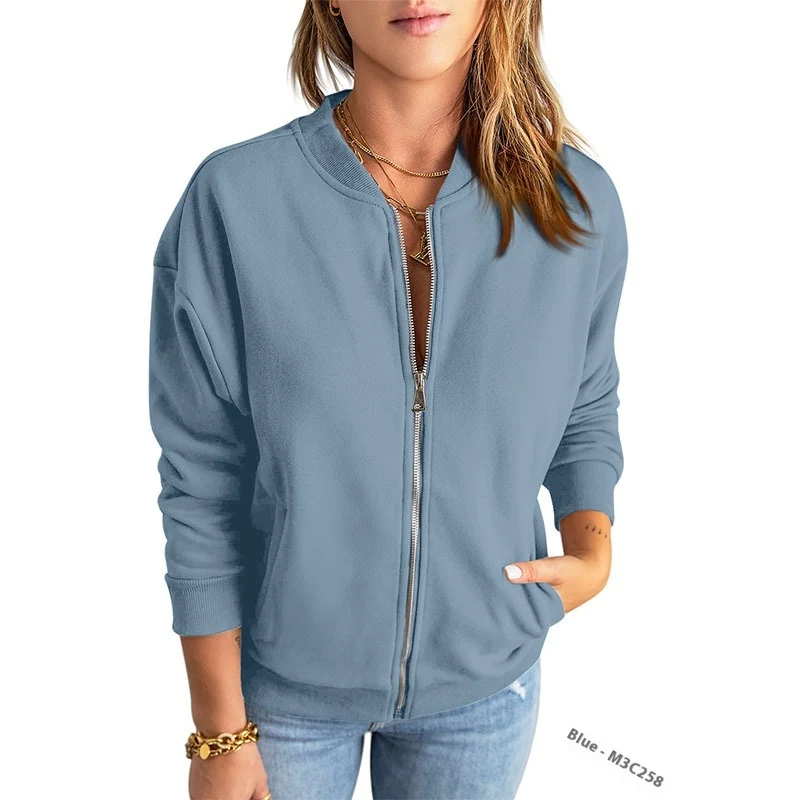 Women's Solid Color Zipper Jacket Coat Fashion Casual Cardigan Long Sleeve Stadiumjumper Perfect for layering and everyd — photo 7