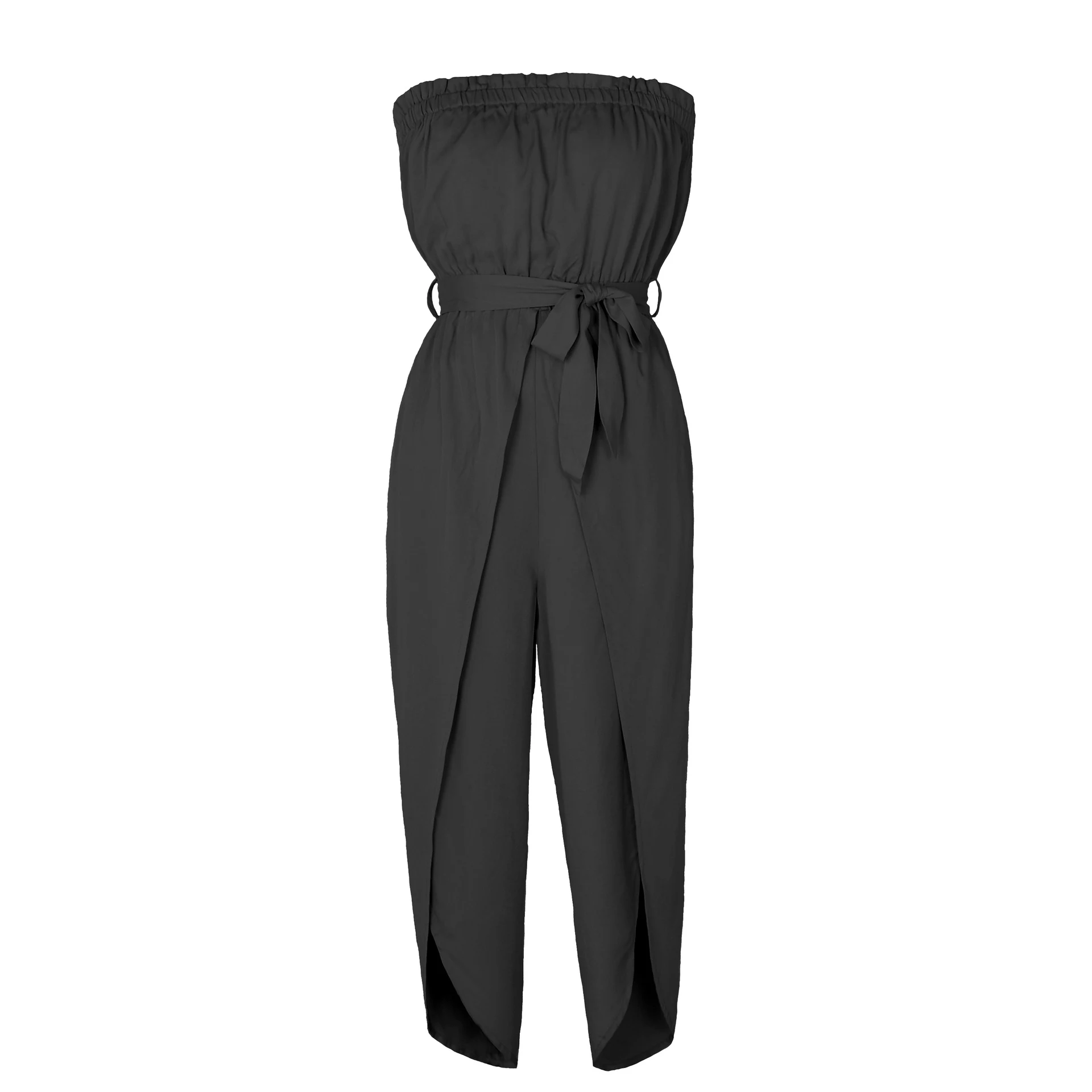 Title 3, Jumpsuit Off-neck Elastic Waistband Lace-up Wom...