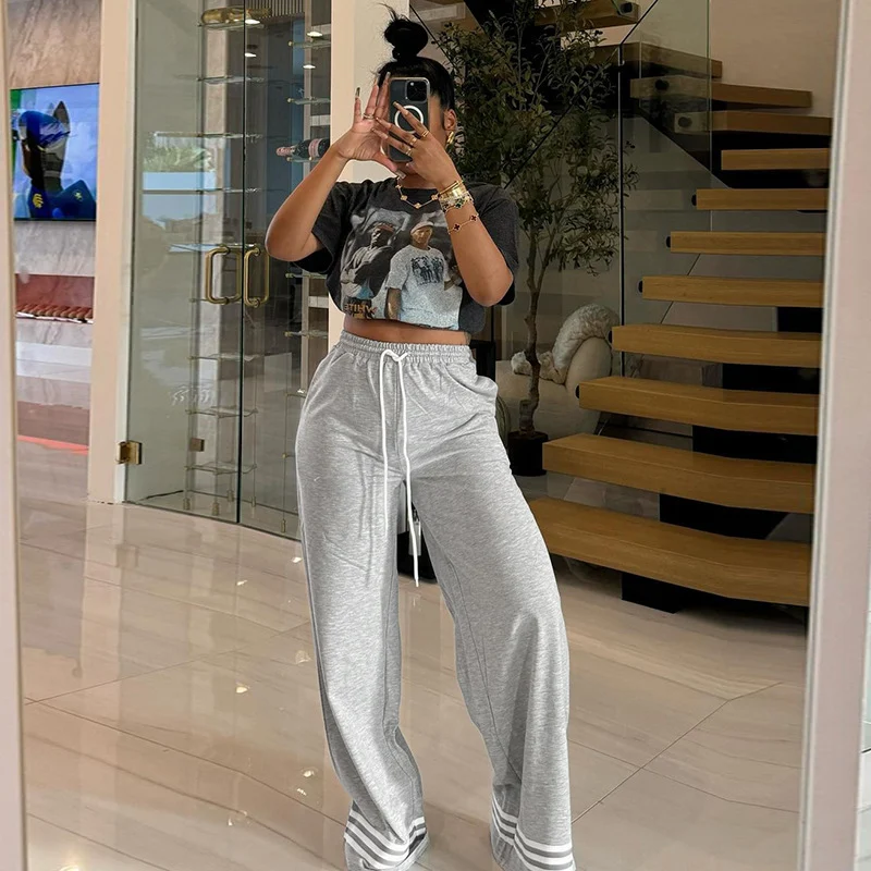 Title 14, Simple Style Casual Wide Leg Sweatpants with El...