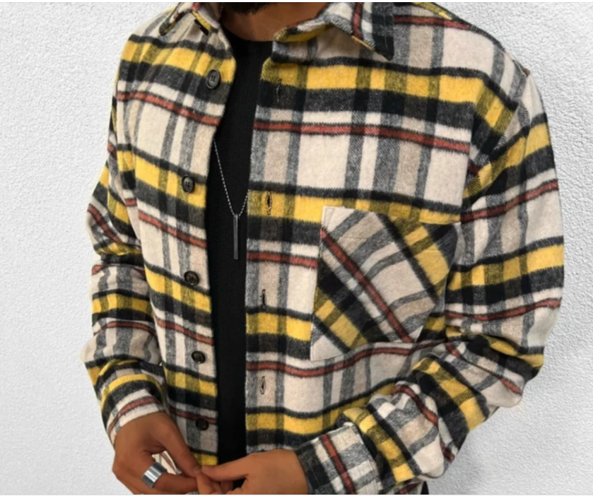 Title 19, Camisa masculina manga longa com lapela e estam...