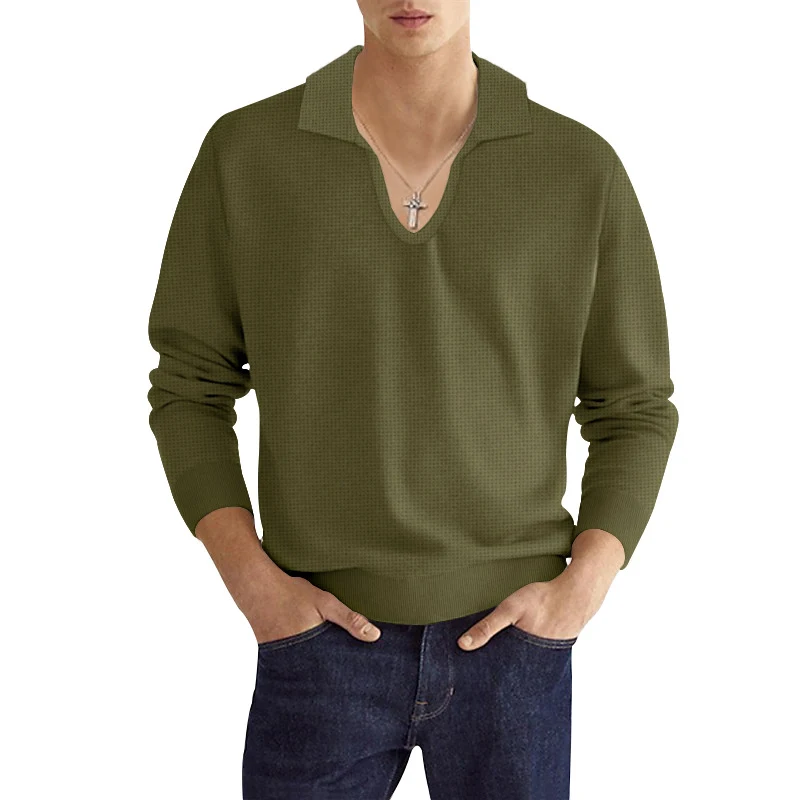 Camisa masculina casual manga longa cor sólida, perfeita para um visual despojado e confortável, ideal para diversas ocasiões informais, elegante e moderna. — foto 3