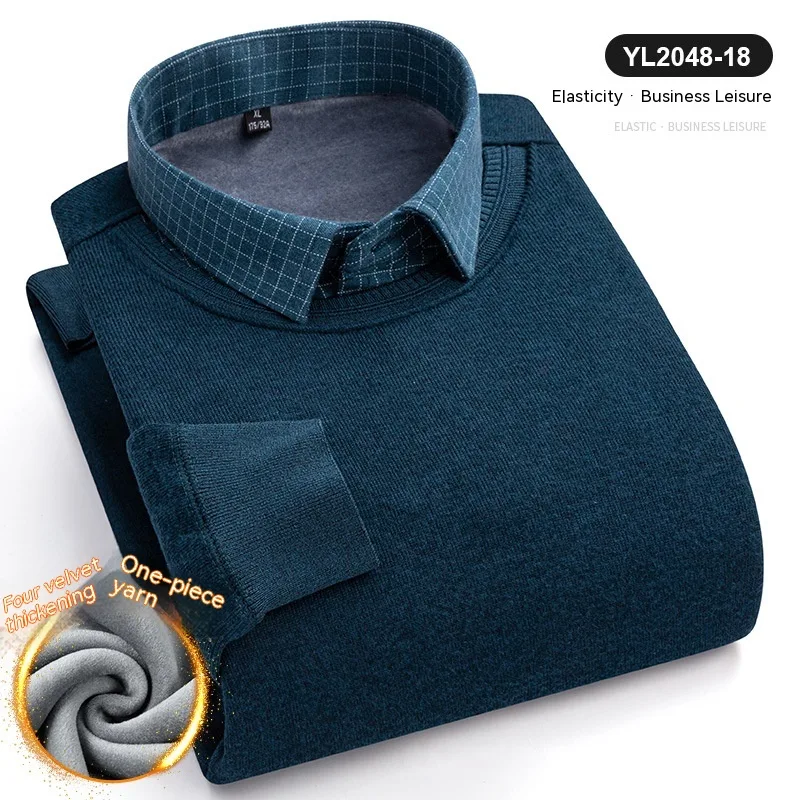 Camicia da uomo autunno e inverno con ispessimento in velluto, per calore e comfort ottimali. Perfetta per affrontare il freddo con stile. — foto 6