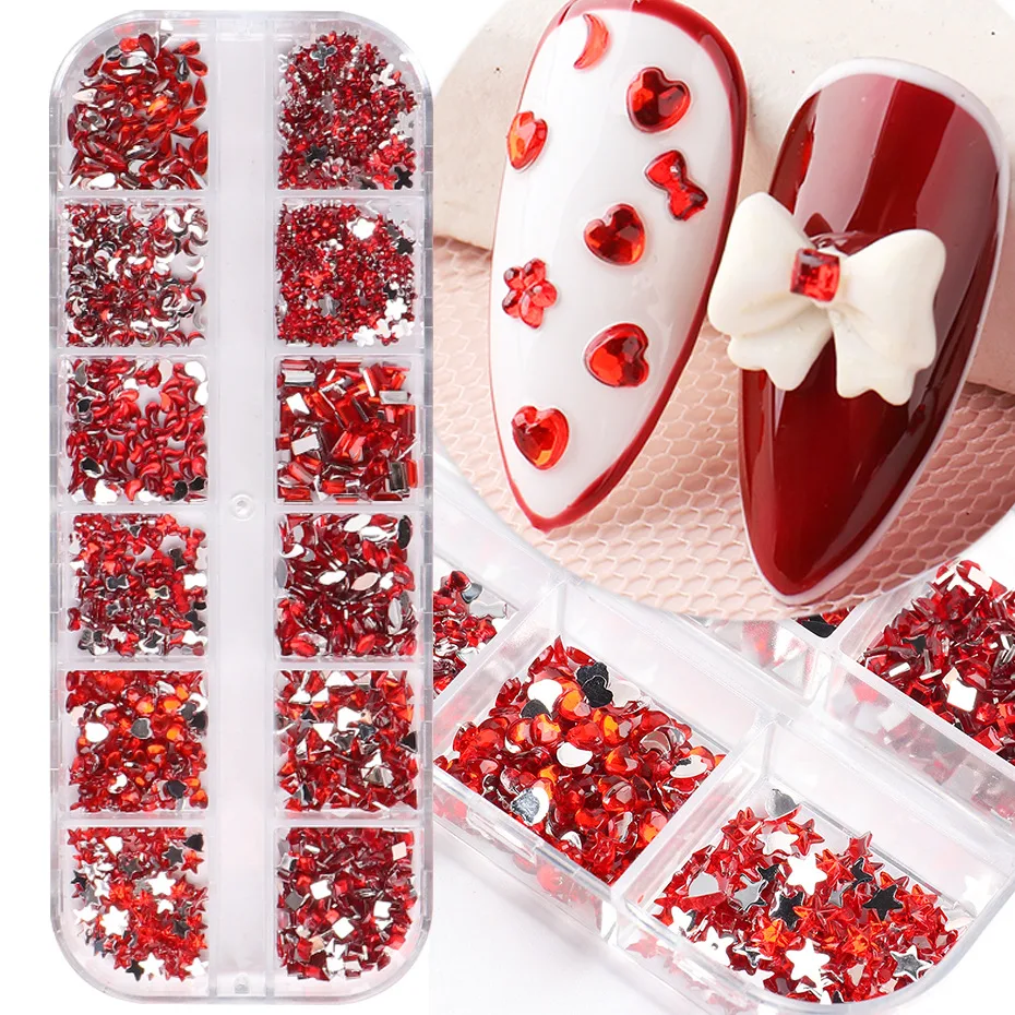 Autocollants à ongles 12 grilles Amour Étoile Résine en forme de perceuse en verre pour des manucures magnifiques et uniques. — photo 5