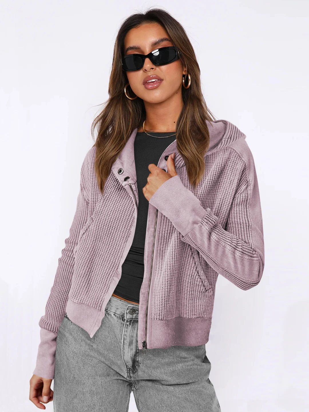 Women's Fashion Hooded Sweatshirt Jacket Zipper Short Sweater Tops Comfortable Lightweight Stylish Casual Wear Perfect E — photo 2