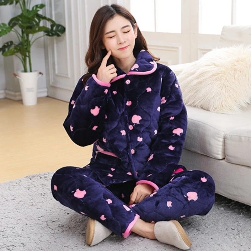 Title 2, Womens Pajamas Winter Thickened Three Layers I...