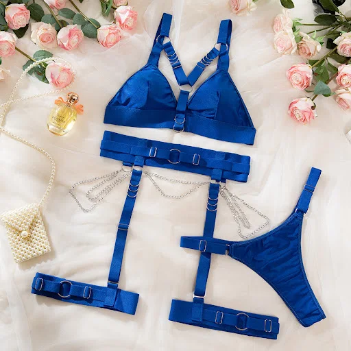 Title 17, Conjunto de Lingerie Push-up com Corrente Metál...