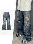 Ripped Big Men's Retro Washed Distressed Crease Texture Jeans. Perfect for a stylish, vintage look with a comfortable, w — photo 3