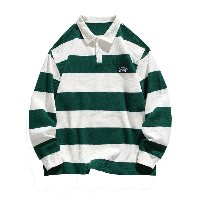 Camisas Polo Listradas em Algodão Perolado Estilo Hong Kong para Casais, Combinando, com Gola e Conforto. Perfeitas para Looks Coordenados e Elegantes. — foto 2