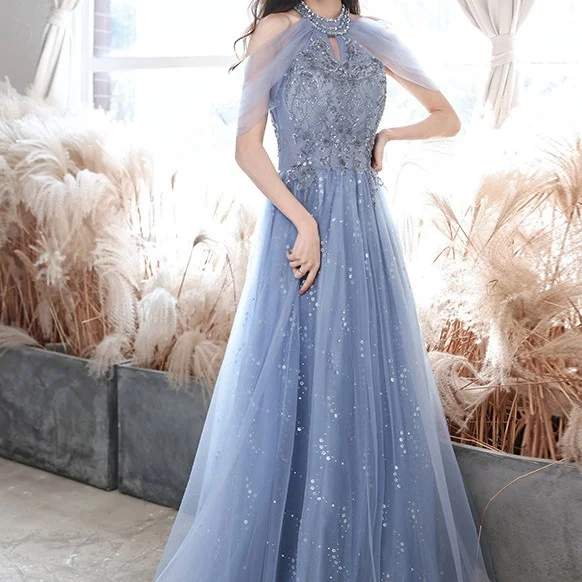 Title 2, Host French Banquet Blue Long Dress for banquet...