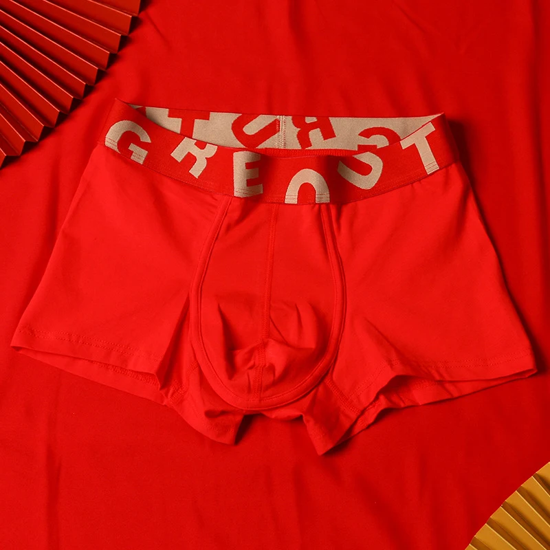 Men's Purified Cotton Underwear, Festive Bright Red Mid-rise Boxers, Comfortable and Stylish for Everyday Wear. — photo 17
