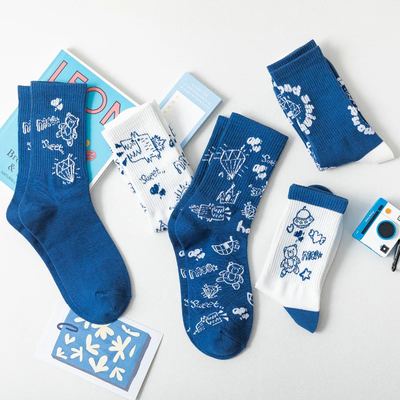 Title 8, Cute Japanese Cartoon Student Blue Series Socks