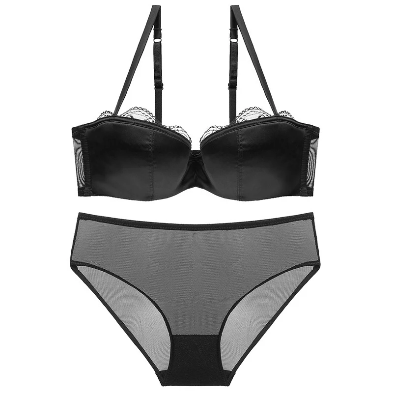 Sexy Lace Thin Underwear Deep V Satin Half Cup Tube Top Seamless — photo 3