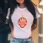 Camiseta feminina solta casual com estampa de dedo médio vertical personalizada — foto 6