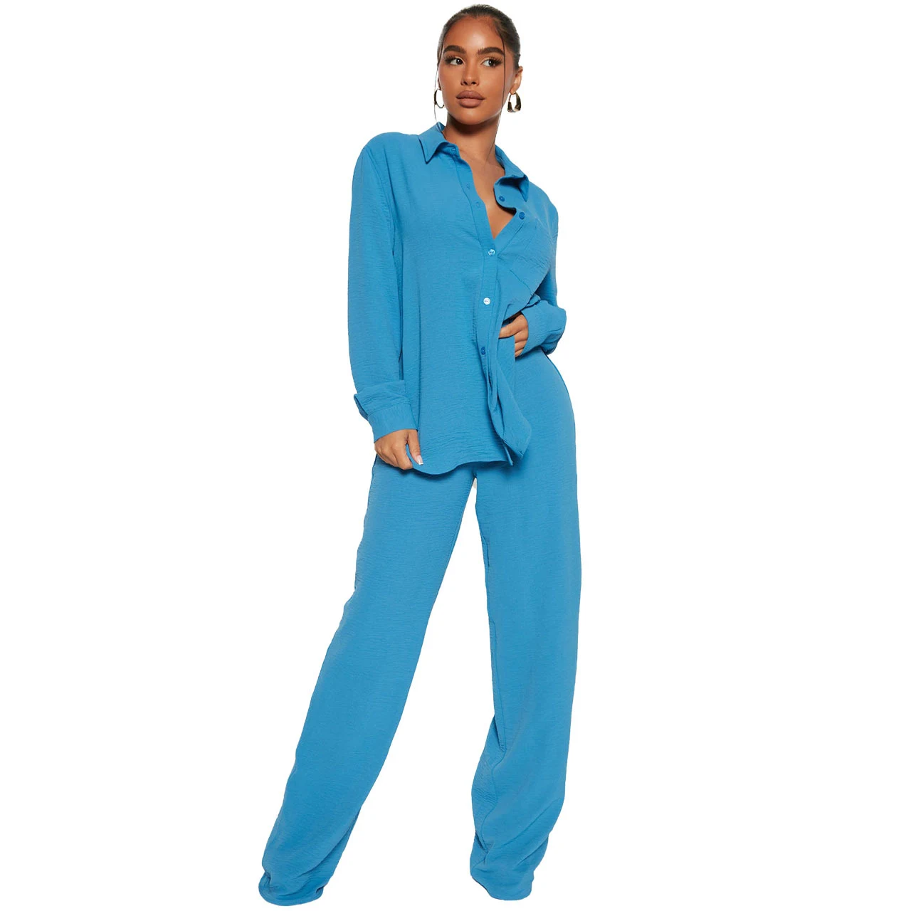 Title 10, Fashion Casual Elastic Washing Wrinkle Two-piec...