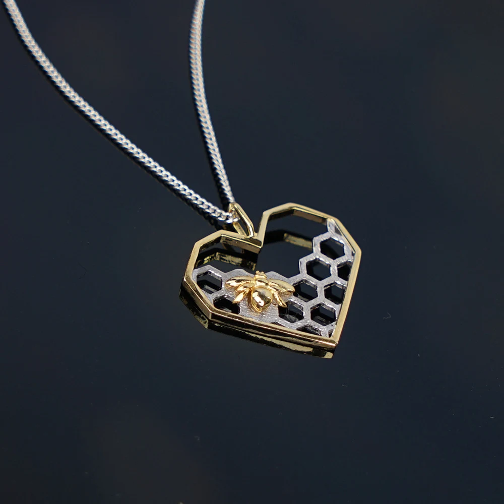 X&P Charm Fashion Silver Collares para mujeres Heart Heart Honeycomb Collar colgante de abejas Resas Party Party Animal — foto 8