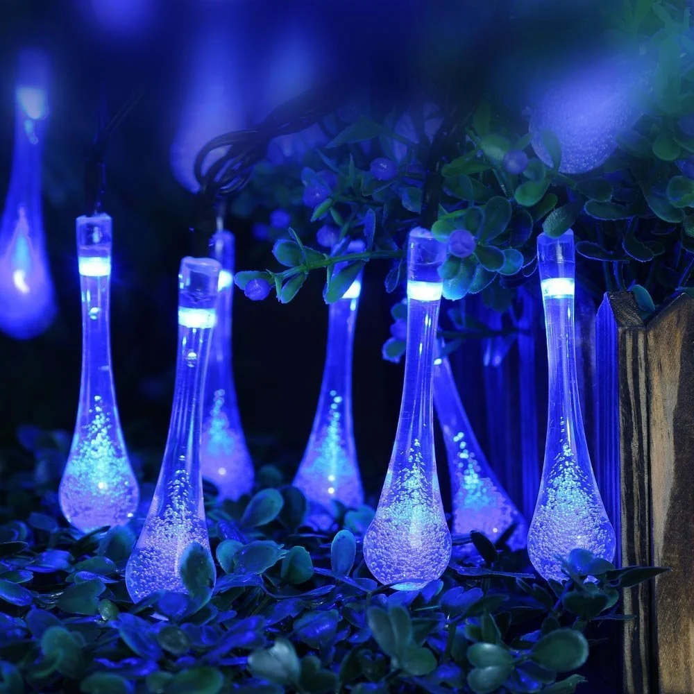 Title 10, LED Outdoor Water Drops Solar Lamp String Light...