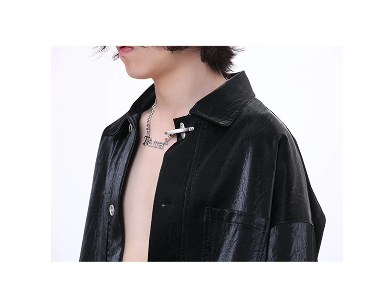 Cropped Metal PU Leather Loose Jacket Stylish & Comfortable Design Perfect for a Modern Look Versatile & Easy to Wear Id — photo 3