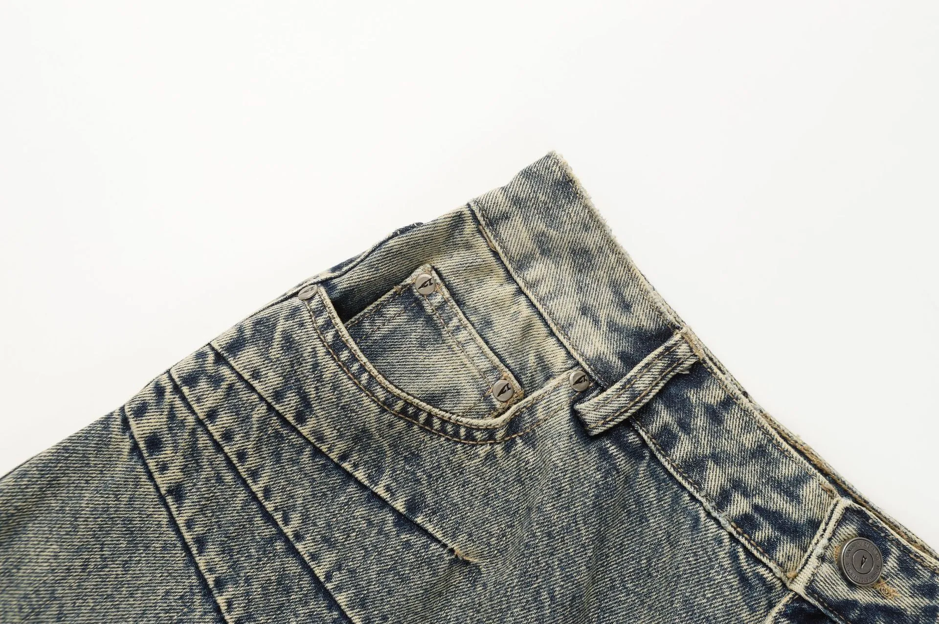 Jeans rectos pesados desgastados y lavados para hombre, estilo callejero, comodidad duradera, perfectos para el día a día y lucir un look casual. — foto 6