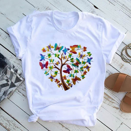 Title 11, Butterfly Tree Printed Short Sleeved Casual T-s...
