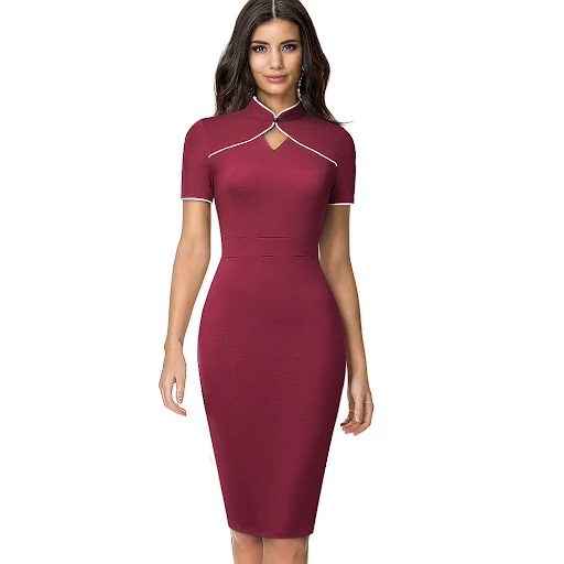 Title 2, New Retro Stand Collar Hollow Slim Fit Hip Dres...