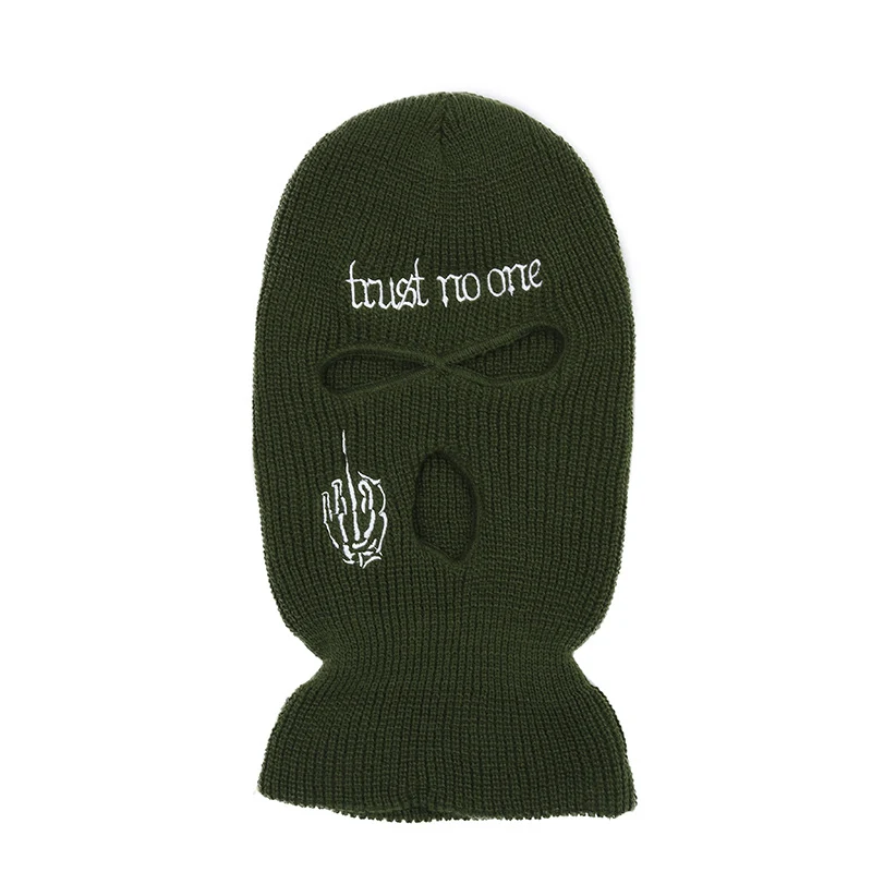 Embroidered Letter Hand-held Three-hole Knitted Hat Warm Ear Protection Riding Cap, perfect for winter outdoor activitie — photo 7