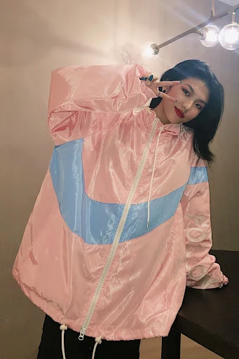 Title 9, Letter embroidered zip drawstring trench coat
