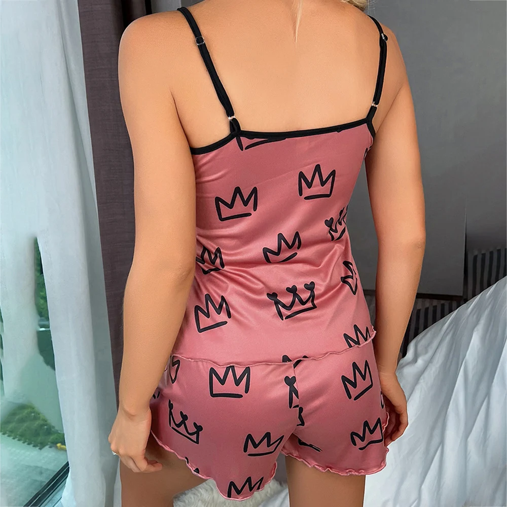 European and American Fashion Sexy Suspender Shorts Home Wear Pajama Set, Contrast Color, Two-piece comfort and style fo — photo 7