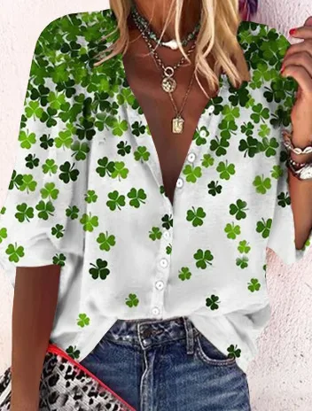 Women's Casual Polo Shirt with Plaid and Simple Floral Print, Mid-length Sleeves, a comfortable and stylish everyday ess — photo 6