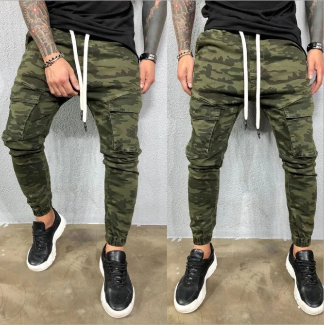 Jeans kamuflażowe dla małych stóp, mikroelastyczne, w stylu "explosion", modny trend, z kieszeniami kamuflażowymi, idealne na co dzień i od święta. — zdjęcie 4