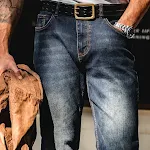 Calça jeans reta vintage masculina de algodão, lavada. Conforto e estilo clássico em jeans. Perfeita para um visual casual e duradouro. — foto 1