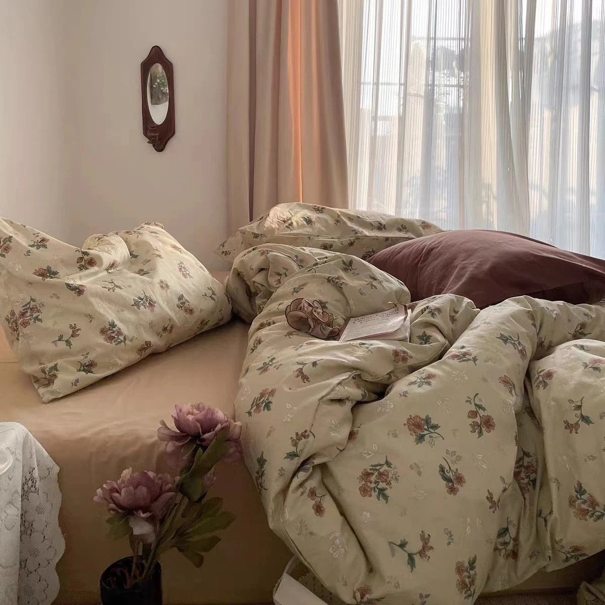 Jogo de lençóis de cama retrô de algodão lavado, quatro peças, macio e respirável, para noites de sono confortáveis e relaxantes. — foto 26