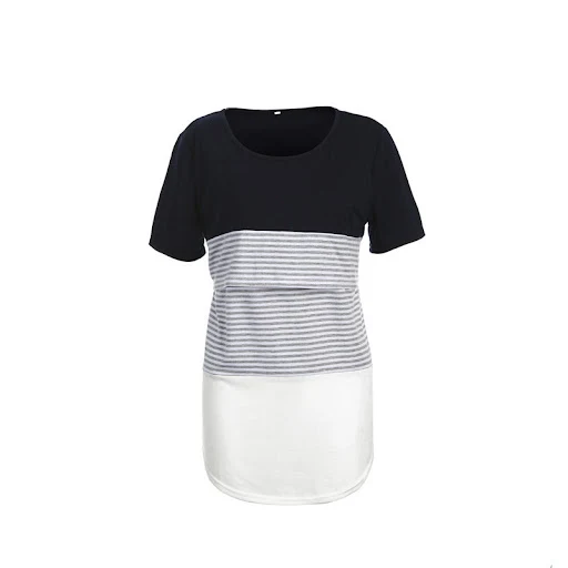 Title 2, Europe and America Striped Stitching Short Slee...