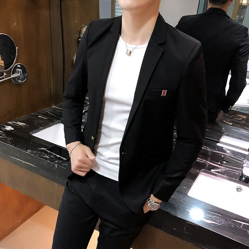 Terno Masculino Coreano Slim Fit Primavera Popular Casual Elegante Leve Confortável Caimento Perfeito Moderno — foto 1