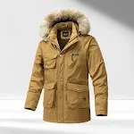 Men's Hooded Cotton-Padded Winter Thickened Washed Overalls Warm Big Fur Collar Coat for Cold Weather. — photo 7