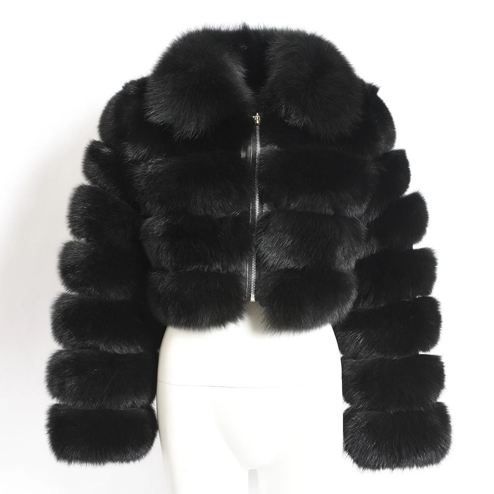 Title 5, Womens Fur Coat Fox Fur Stitching Short Lapel ...