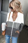 Herfst en winter nieuwe stijl Europese en Amerikaanse trui met lange mouwen en contrasterende kleur met capuchon Dames vest met ritszak — foto 3