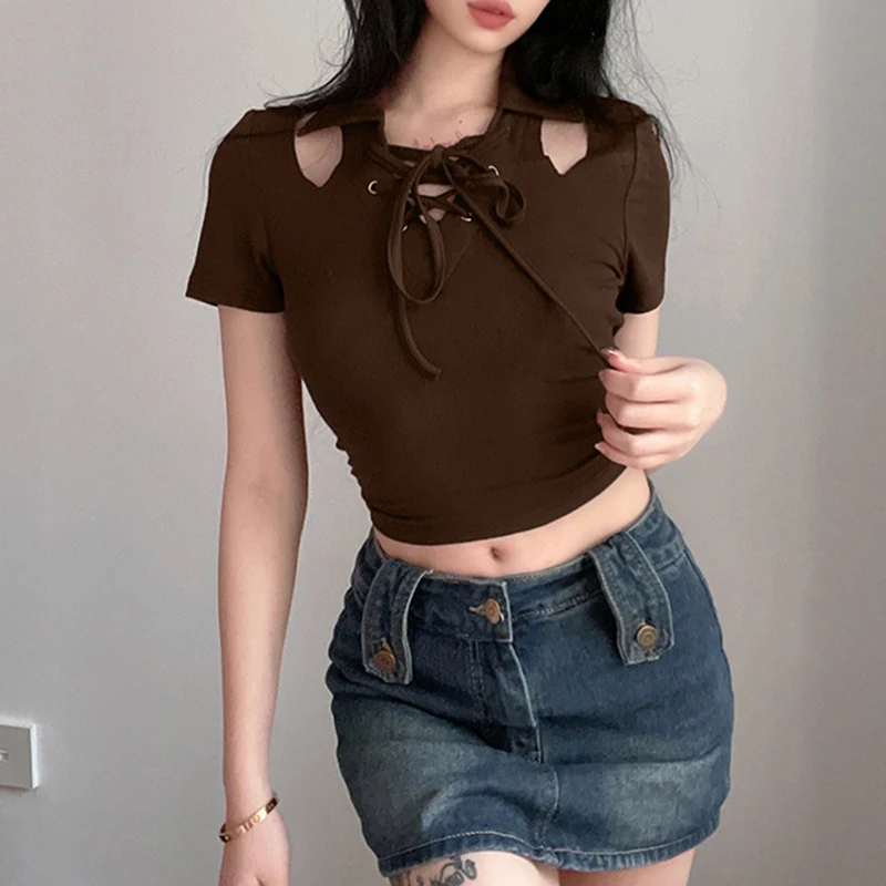 Title 6, Off-the-shoulder Lace-up Collar Design Cropped ...